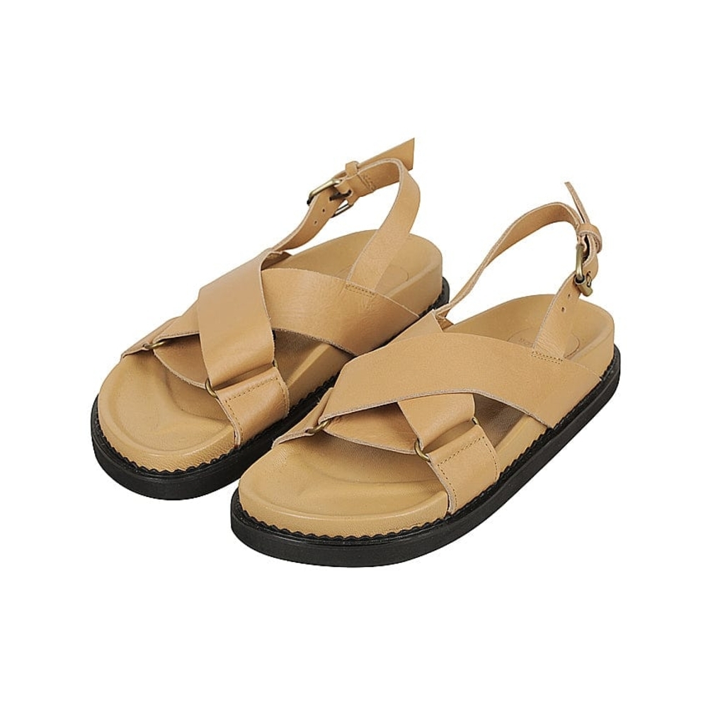 Bali Tailor Alila Tan Sandals with Crisscross Straps and Slingback